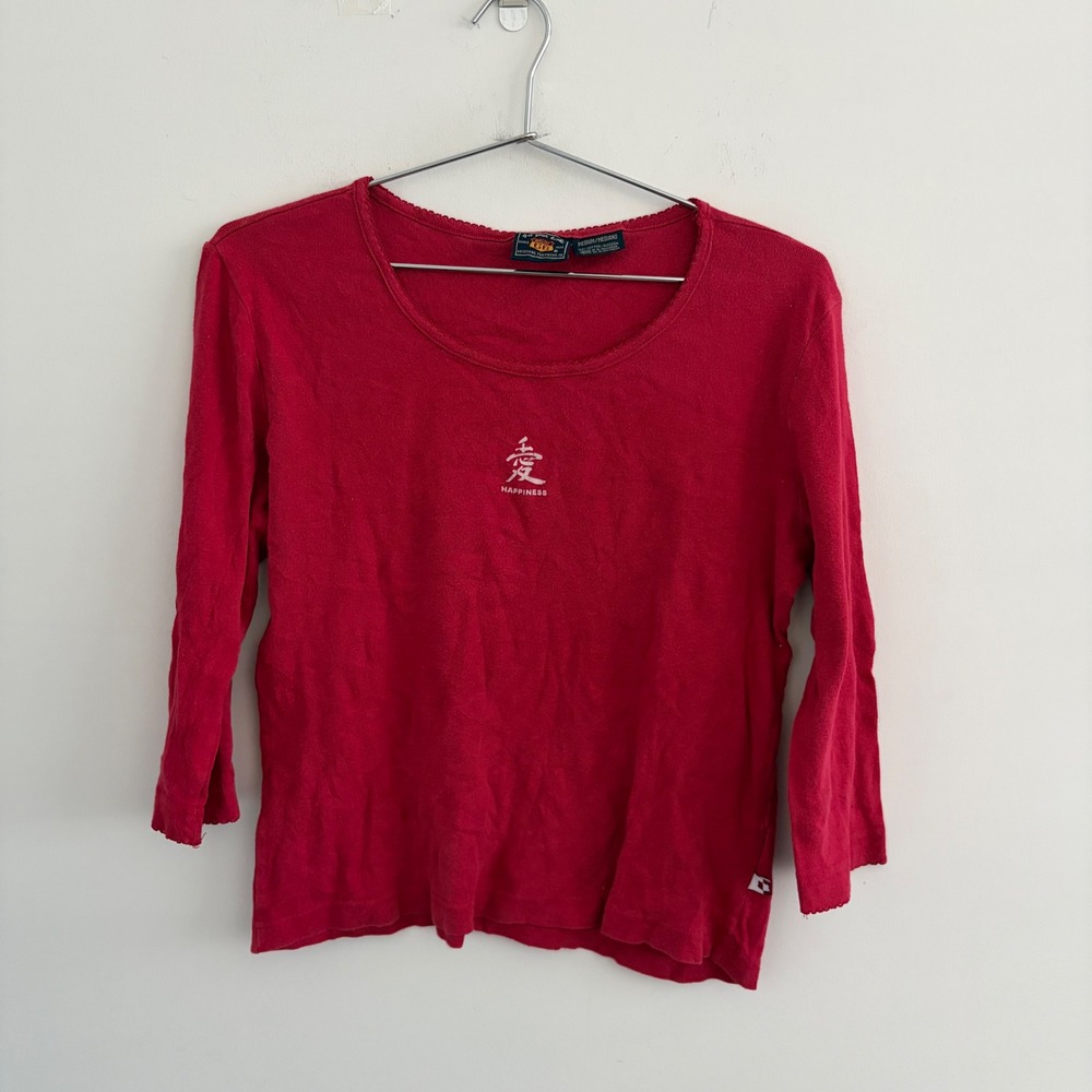 Route 66 Red Happiness Graphic Long Sleeve Tee Shirt Medium